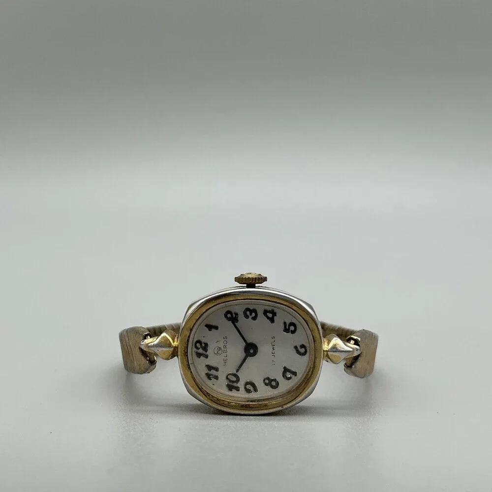 Vintage Helbros Womens Watch 17mm Gold Tone Bracelet 17 Jewels Manual Wind 6